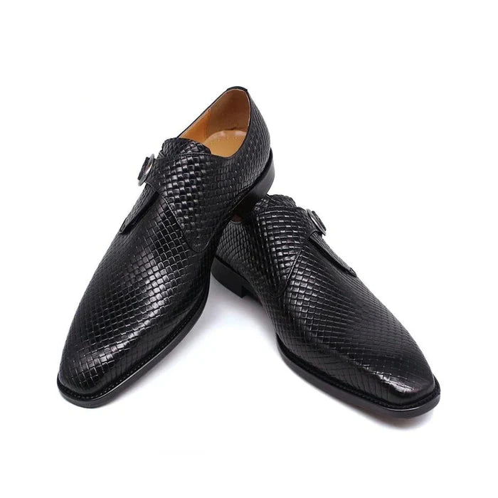 Black Waved Single Monk Strap Shoes