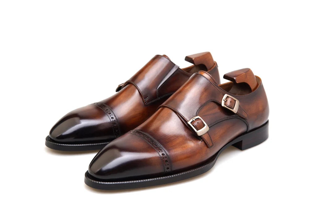 Double Monk Strap Brown Shoes